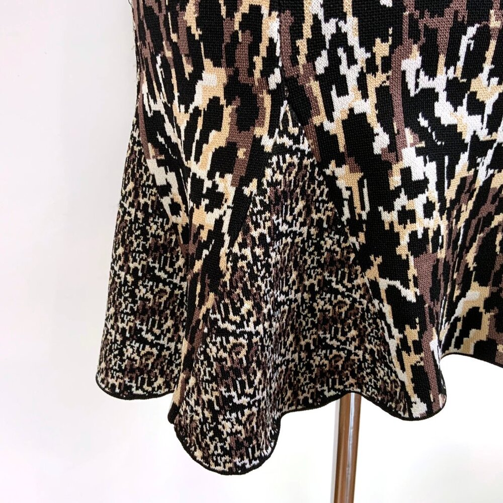 Parker Kenna Mini Skater Knit Mix Media Animal Print Skirt Sz M - Picture 11 of 16